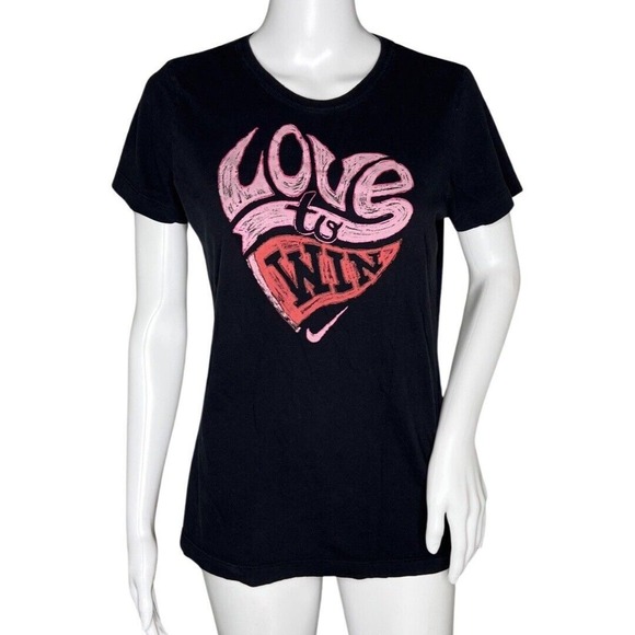 Nike Shirt Women‎ Large Black Pink Slim Fit Tee Love Casual Basic Athleisure - Picture 1 of 9